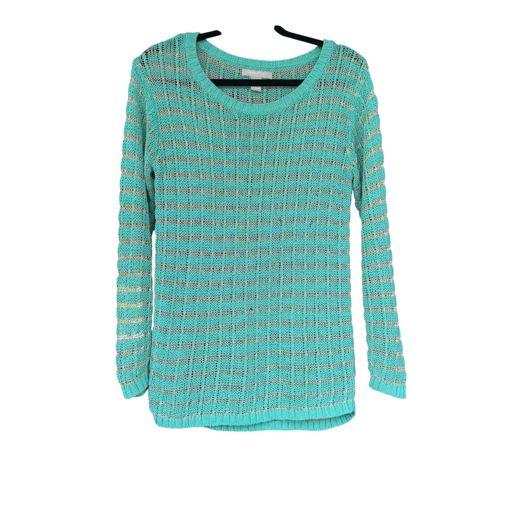 Banana Republic Women's S Turquoise Gold Metallic Open Knit Sweater Lightweight
